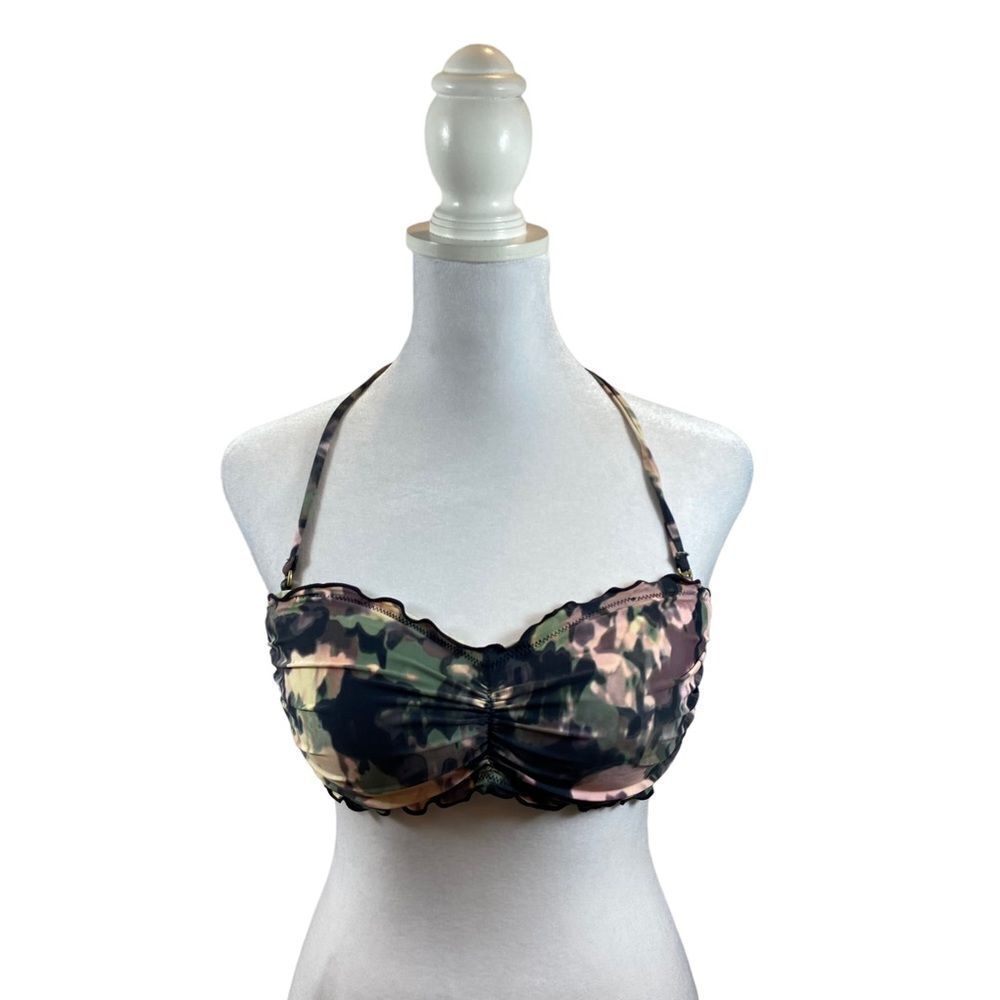 Lucky Brand Camo Like Print Padded Bikini Top Halter Style Size Small